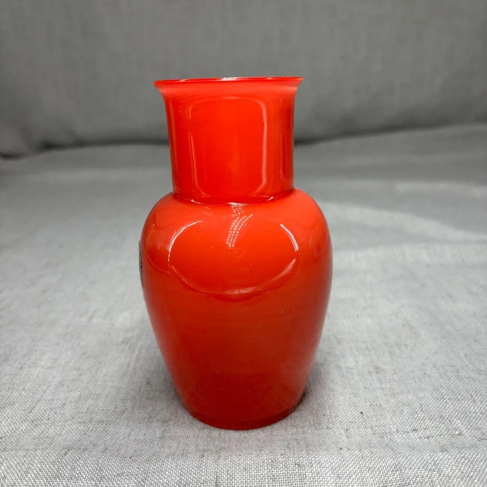 Carlo Moretti Murano Italy Orange Red Cased Glass Bud Vase MCM Signed 5